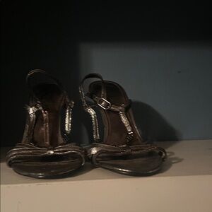 Touch of Nina Metallic Bronze T-Strap Heels